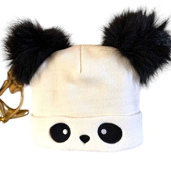Cozy Panda Knit Beanie with Pom-Pom Ears for Kids - Picture 1 of 17